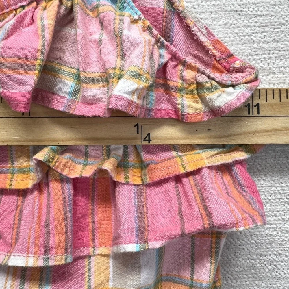 OshKosh B'gosh Girls Plaid Ruffle Romper VTG 90s Pink Elastic Waist Size 5